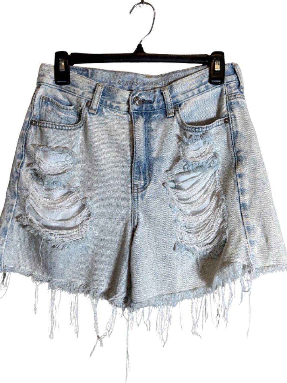 American Eagle Distressed Mom Denim Shorts Women's 2 Light Wash Retro Festival
